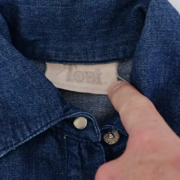 Vintage Tobi Dark Wash Button Up Western Cowgirl Denim Stud Midi Dress M - Picture 12 of 12